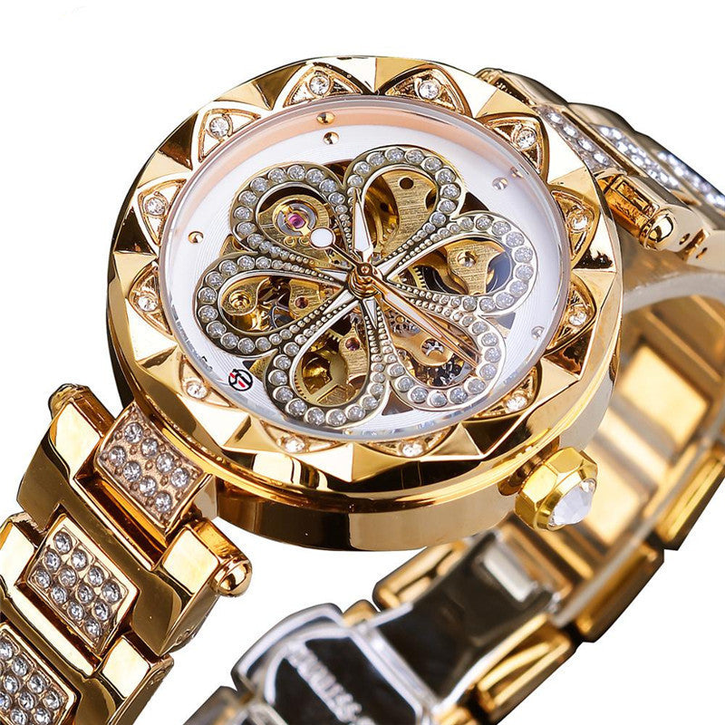Forsining Mechanical Automatic Ladies Watches Top Brand Luxury Rhinestone Female Wrist Watches Rose Gold Stainless Steel Clock My Store