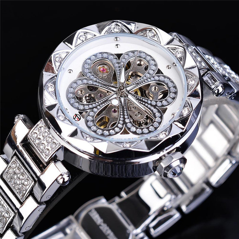Forsining Mechanical Automatic Ladies Watches Top Brand Luxury Rhinestone Female Wrist Watches Rose Gold Stainless Steel Clock My Store