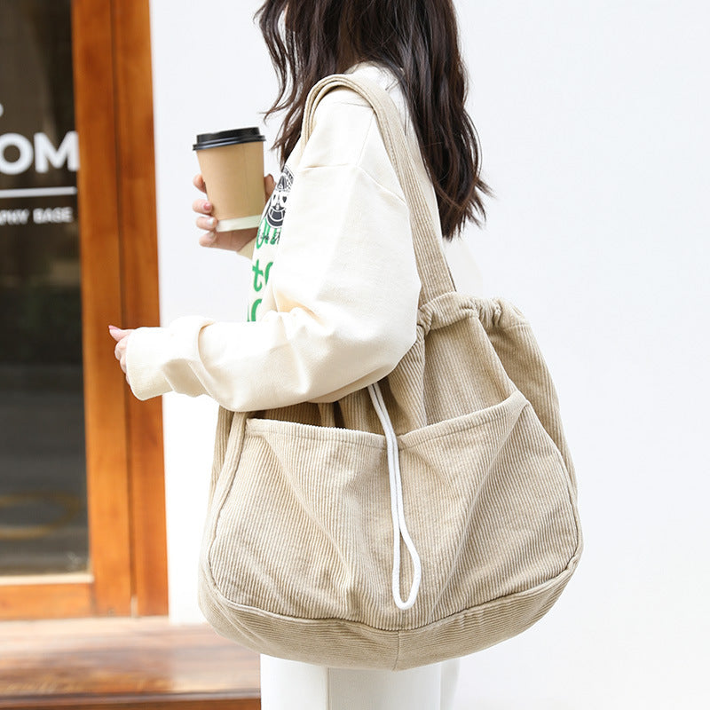 Ins Corduroy Shoulder Bags Drawstring Multi-pocket Handbag Women Underarm Bags My Store
