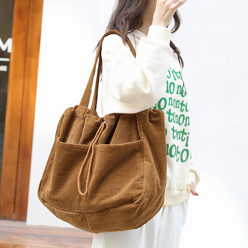 Ins Corduroy Shoulder Bags Drawstring Multi-pocket Handbag Women Underarm Bags My Store