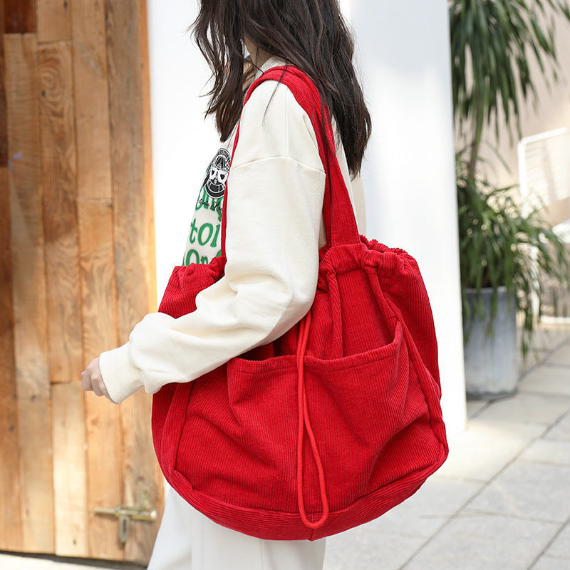 Ins Corduroy Shoulder Bags Drawstring Multi-pocket Handbag Women Underarm Bags My Store
