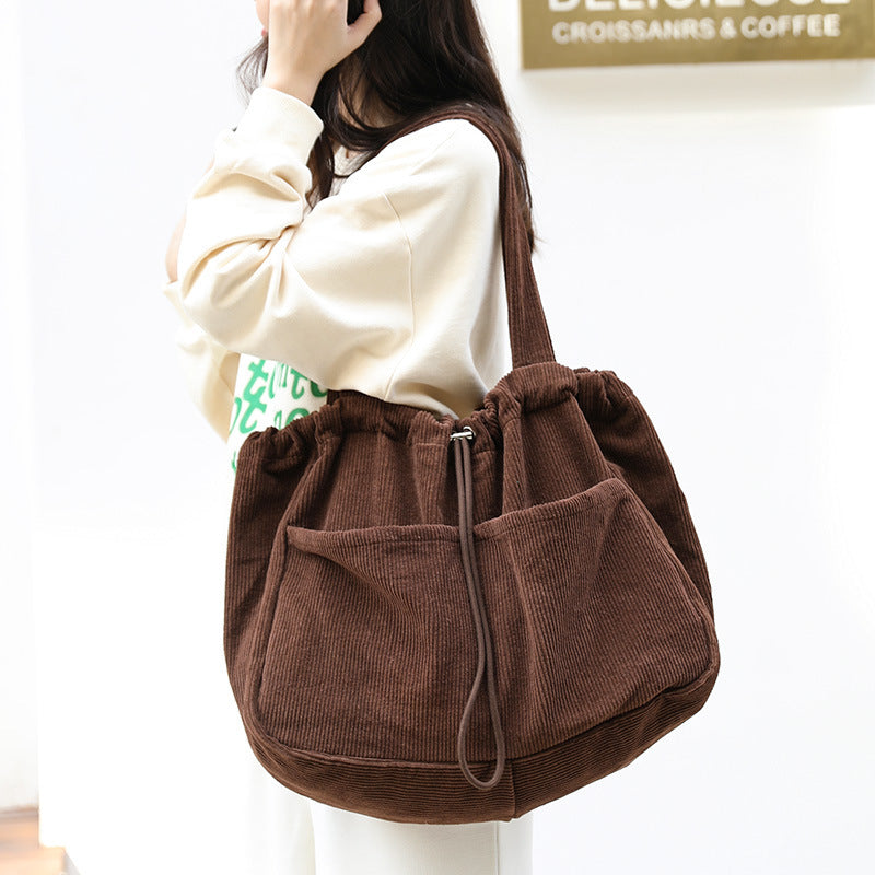 Ins Corduroy Shoulder Bags Drawstring Multi-pocket Handbag Women Underarm Bags My Store
